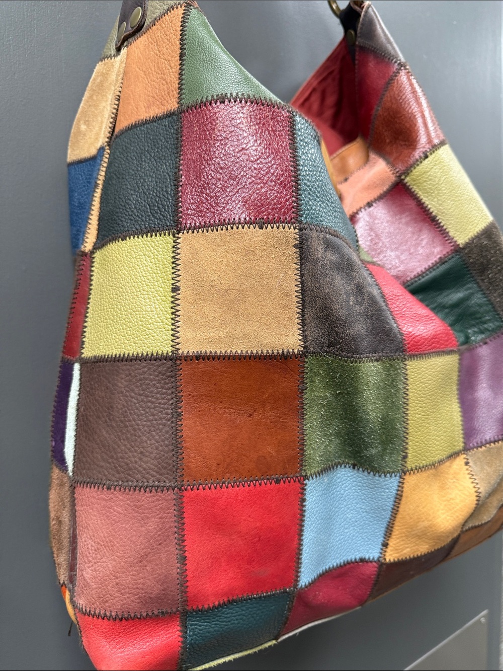 Lucky Brand XL Patchwork Leather Hobo Bag - Multicolor Red/Green/Blue/Brown - Picture 4 of 15